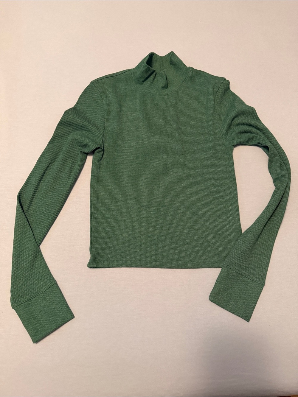 American Eagle Outfitters Green Ribbed Mock Neck Long Sleeve Top